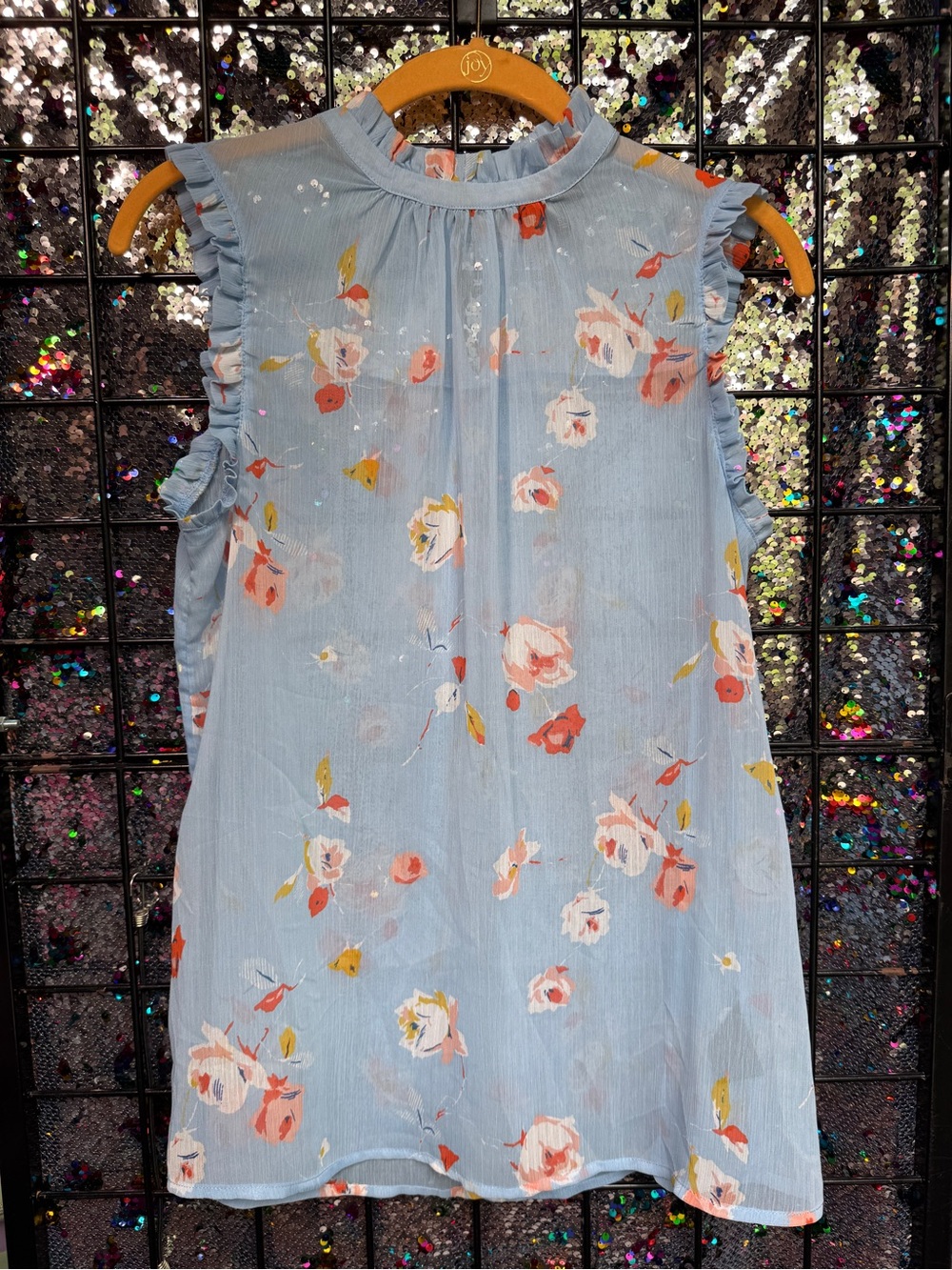 WeWoreWhat Light Blue Floral Ruffle Sleeveless Camisole